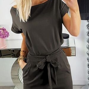 Scoop Neck Dark Gray Summer Dress